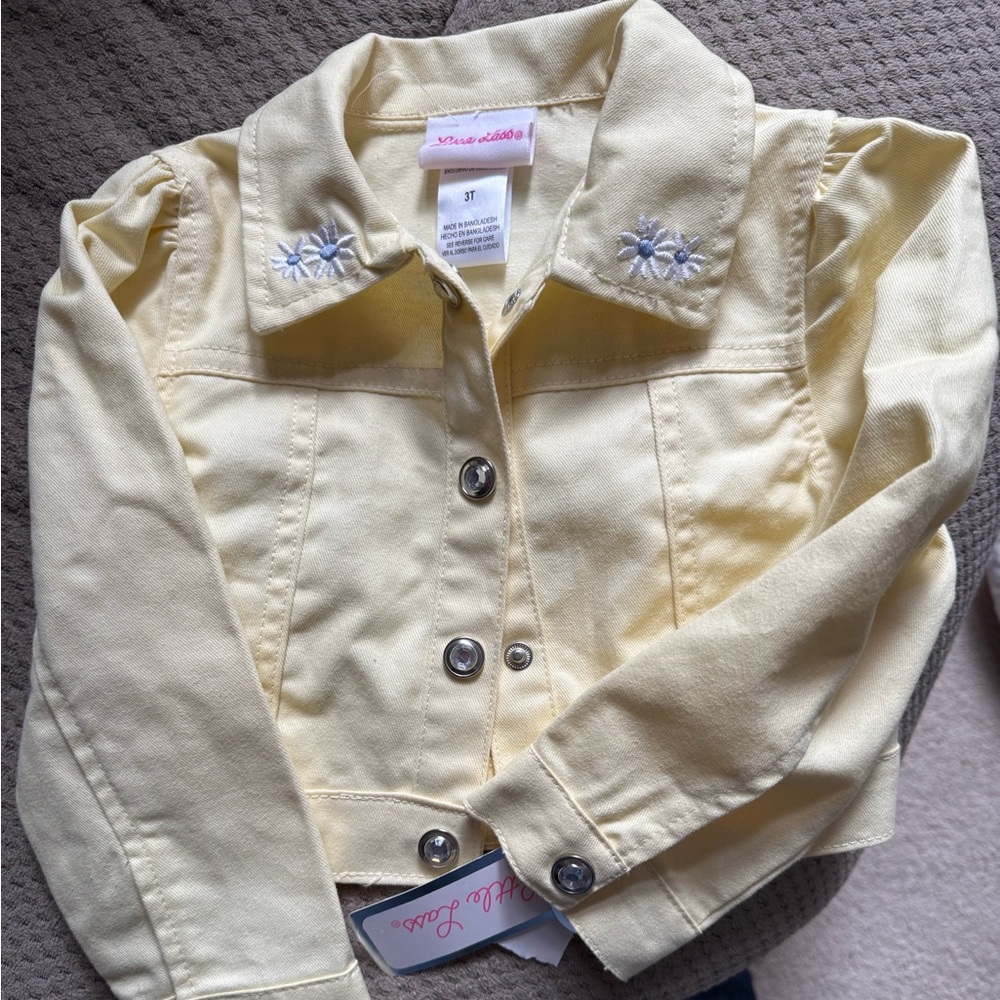 Little Lass Light Yellow Jean Jacket with Embroidered Accents